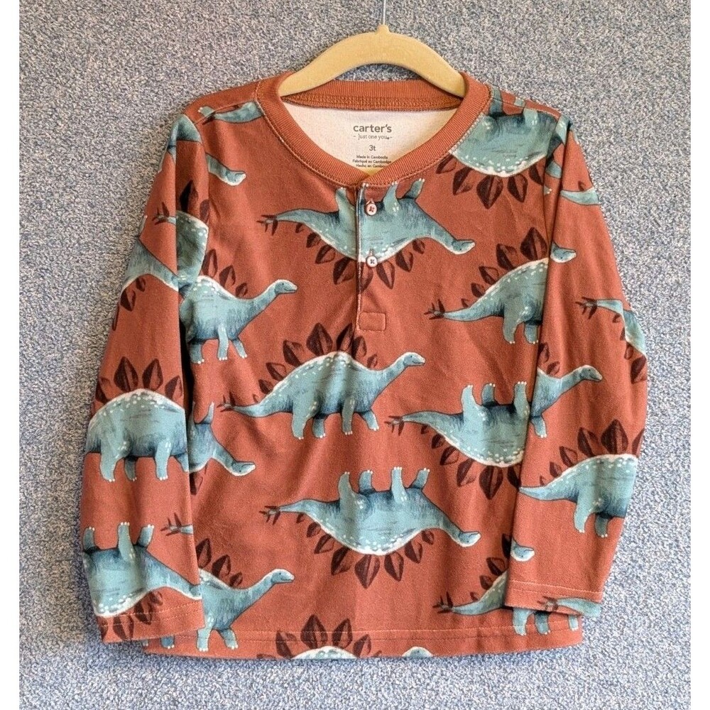 Carter's Boys Size 3T Brown Dinosaur Stego Fleece Long Sleeve Two Piece Pajamas - Picture 3 of 8